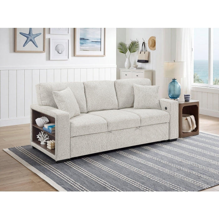 9050TPE-3SL Sofa with Pull-out Bed, Center Drop-down Cup Holders, Arms with Shelves and Charging Ports - 9050TPE-3SL