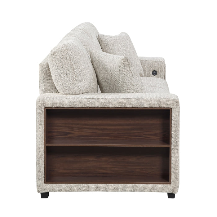 9050TPE-3SL Sofa with Pull-out Bed, Center Drop-down Cup Holders, Arms with Shelves and Charging Ports - 9050TPE-3SL