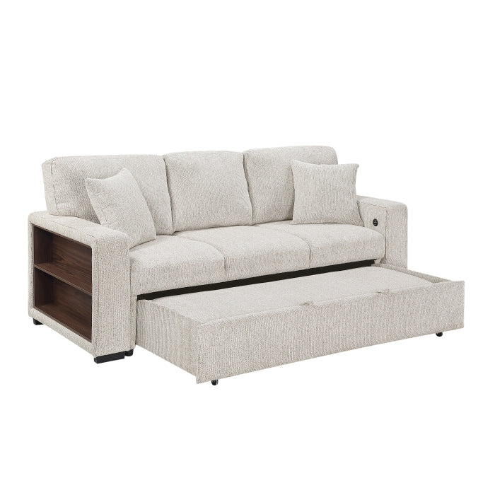 9050TPE-3SL Sofa with Pull-out Bed, Center Drop-down Cup Holders, Arms with Shelves and Charging Ports - 9050TPE-3SL