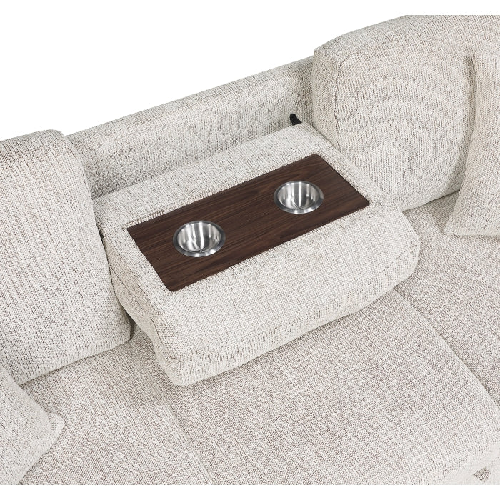 9050TPE-3SL Sofa with Pull-out Bed, Center Drop-down Cup Holders, Arms with Shelves and Charging Ports - 9050TPE-3SL