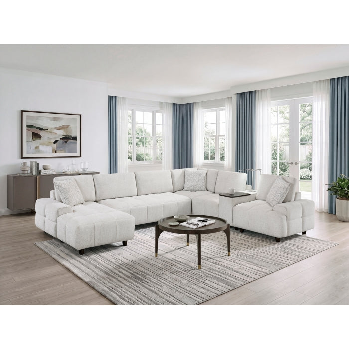 9067TPE*6LC1R 6-Piece Modular Sectional with Left Chaise, Console with Hidden Storage, Wireless Speakers, Wireless Chargers, Swivel Table Top, Reading Lights and Charging Ports - 9067TPE*6LC1R
