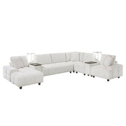 9067TPE*7LC1R 7-Piece Modular Sectional with Left Chaise, Two Consoles with Hidden Storage, Wireless Speakers, Wireless Chargers, Swivel Table Top, Reading Lights and Charging Ports - 9067TPE*7LC1R