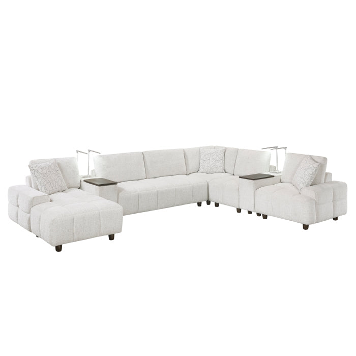 9067TPE*7LC1R 7-Piece Modular Sectional with Left Chaise, Two Consoles with Hidden Storage, Wireless Speakers, Wireless Chargers, Swivel Table Top, Reading Lights and Charging Ports - 9067TPE*7LC1R