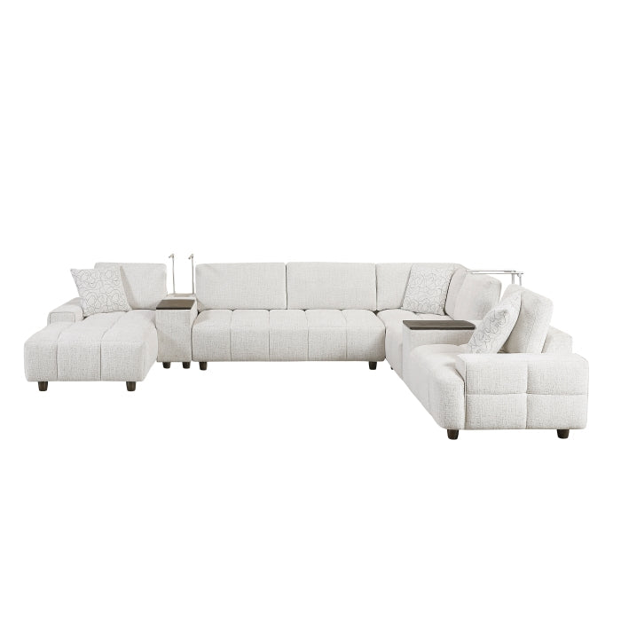 9067TPE*7LC1R 7-Piece Modular Sectional with Left Chaise, Two Consoles with Hidden Storage, Wireless Speakers, Wireless Chargers, Swivel Table Top, Reading Lights and Charging Ports - 9067TPE*7LC1R