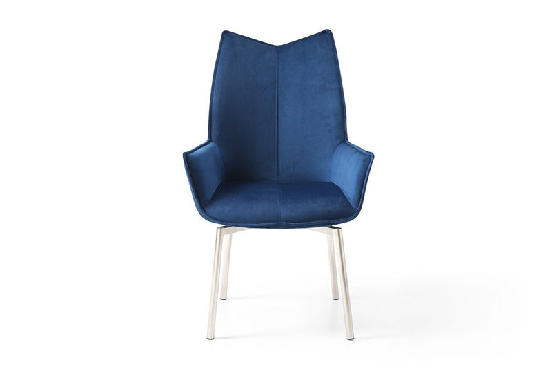 9087 Table White With 1218 Swivel Blue Chair Set - Lara FurnitureDining Room Set