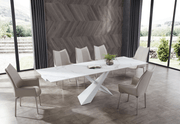 9113 Dining Table With 1218 Swivel Grey Chairs Set - Lara FurnitureDining Room Set