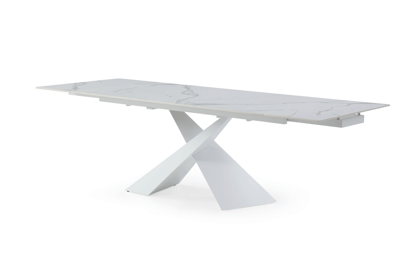 9113 Dining Table With 1218 Swivel White Chairs Set - Lara FurnitureDining Room Set