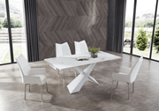 9113 Dining Table With 1218 Swivel White Chairs Set - Lara FurnitureDining Room Set