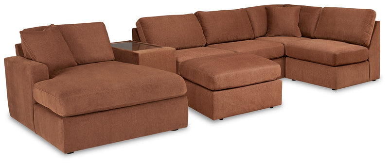 Modmax 6-Piece LAF Chaise Sectional with Ottoman and Storage Console in Spice from Ashley - Lara Furniture