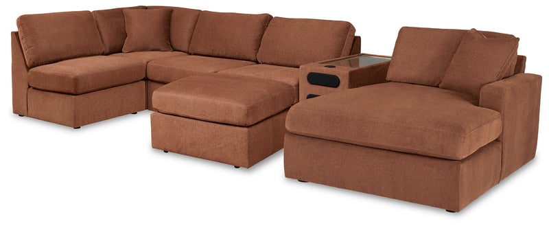 Modmax Spice 6-Piece RAF Chaise Sectional with Ottoman and Console with Audio System from Ashley - Lara Furniture