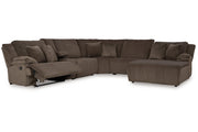 Top Tier Chocolate 6-Piece Reclining Sectional with Chaise -  Ashley - Lara Furniture