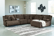 Top Tier Chocolate 6-Piece Reclining Sectional with Chaise -  Ashley - Lara Furniture