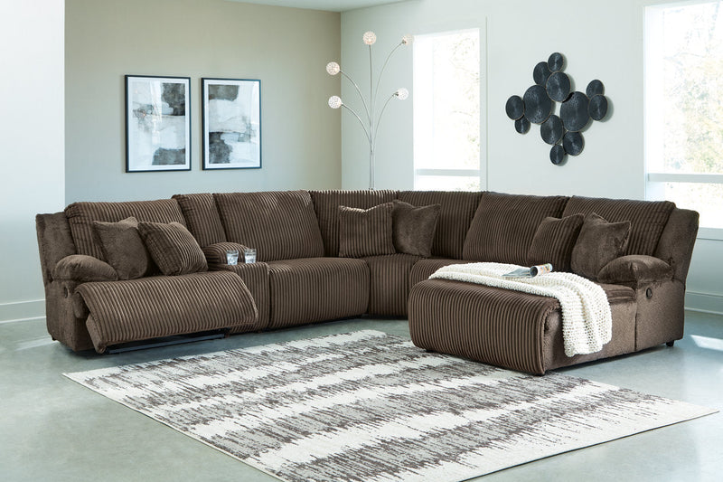 Top Tier Chocolate 6-Piece Reclining Sectional with Chaise -  Ashley - Lara Furniture