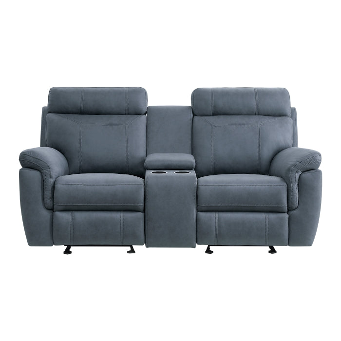 9301BUE-2 Double Glider Reclining Love Seat with Center Console - 9301BUE-2