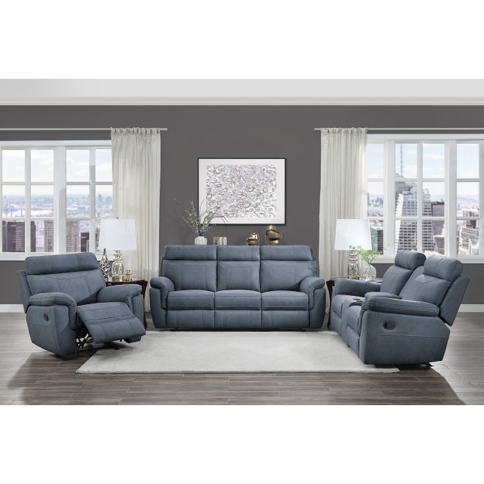 9301BUE-3 Double Reclining Sofa with Center Drop-Down Cup Holders - 9301BUE-3