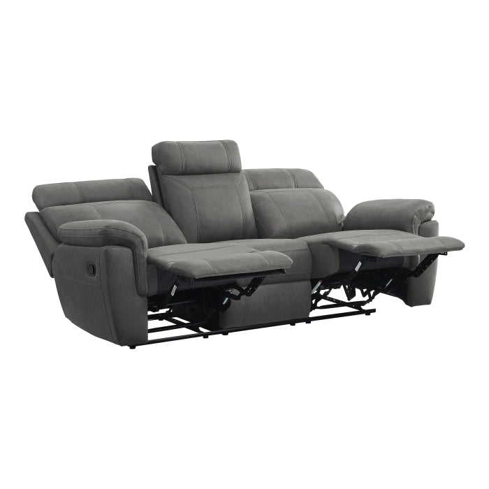 9301GRY-3 Double Reclining Sofa with Center Drop-Down Cup Holders - 9301GRY-3