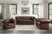 Tiverton Brown Faux Leather Living Room Set - Lara FurnitureLiving Room Set