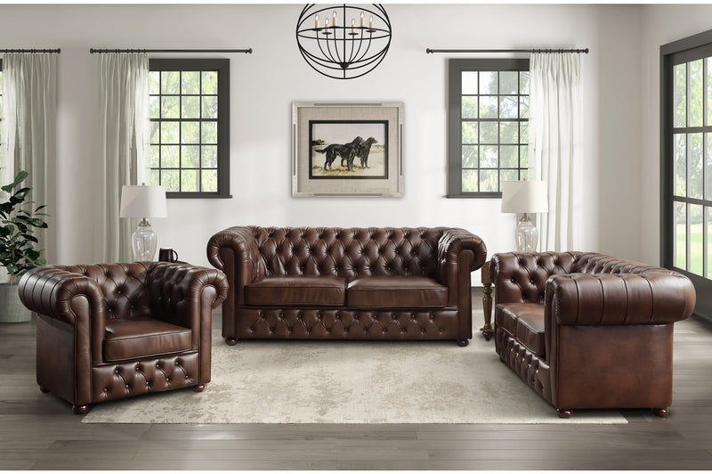 Tiverton Brown Faux Leather Living Room Set - Lara FurnitureLiving Room Set