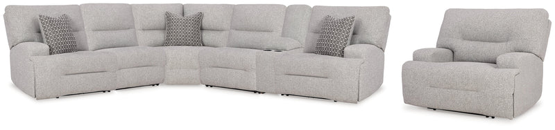 Acklen Place Pewter 6-Piece Power Reclining Sectional and Power Recliner from Ashley - Lara Furniture