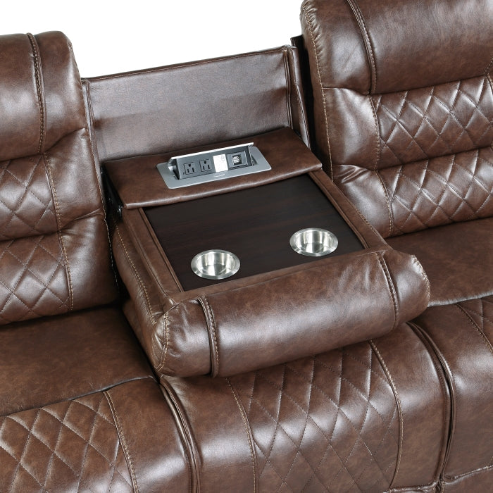 9405BR-3PW Power Double Reclining Sofa with Center Drop-Down Cup Holders, Receptacles and USB Ports - 9405BR-3PW