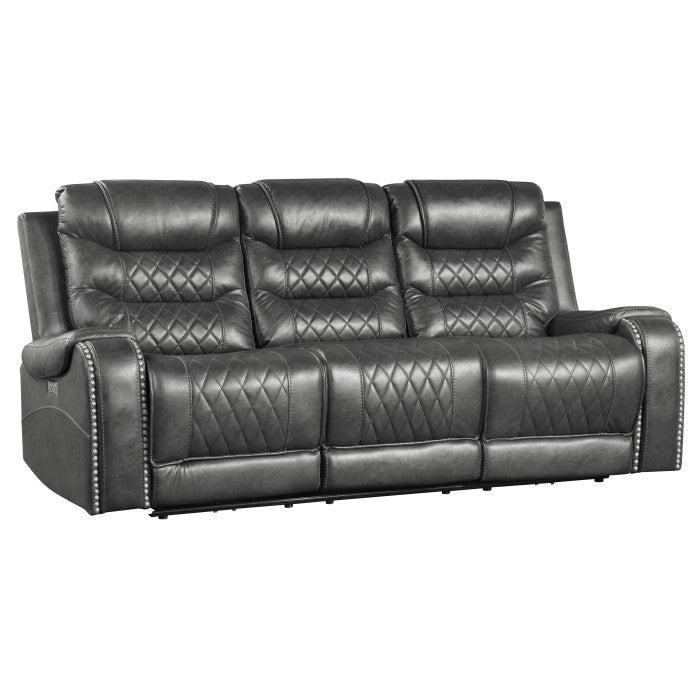 9405GY-3PW Power Double Reclining Sofa with Center Drop-Down Cup Holders, Receptacles and USB Ports - 9405GY-3PW