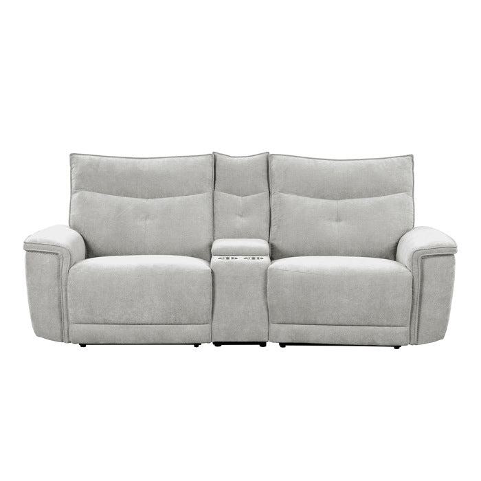 9509MGY-2CNPWH* (3)Power Double Reclining Love Seat with Center Console and Power Headrests - 9509MGY-2CNPWH*