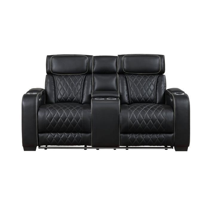 9516BLK-2PWH Power Double Reclining Love Seat with Center Console, Power Headrests, Storage Arms(Top and Side), Cup holders, Charging Ports and LED lighting - 9516BLK-2PWH