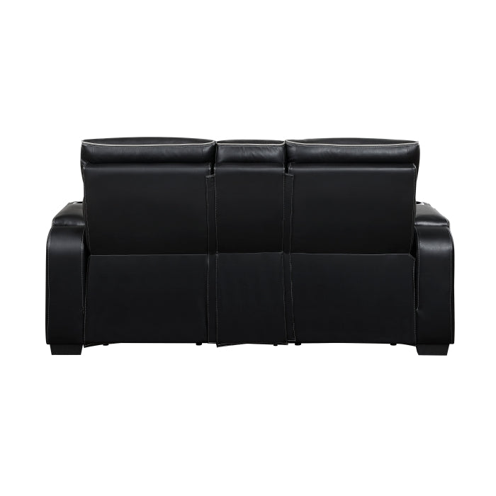 9516BLK-2PWH Power Double Reclining Love Seat with Center Console, Power Headrests, Storage Arms(Top and Side), Cup holders, Charging Ports and LED lighting - 9516BLK-2PWH