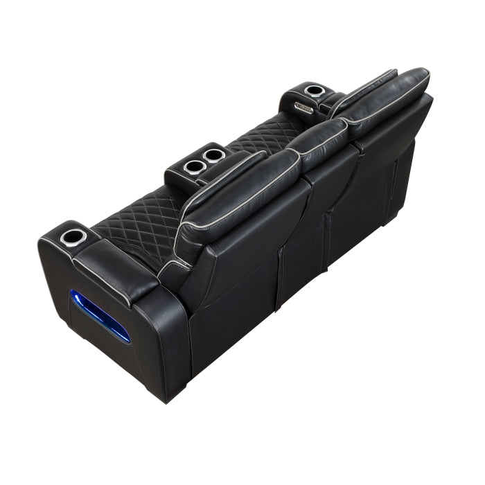 9516BLK-2PWH Power Double Reclining Love Seat with Center Console, Power Headrests, Storage Arms(Top and Side), Cup holders, Charging Ports and LED lighting - 9516BLK-2PWH
