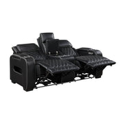 9516BLK-2PWH Power Double Reclining Love Seat with Center Console, Power Headrests, Storage Arms(Top and Side), Cup holders, Charging Ports and LED lighting - 9516BLK-2PWH