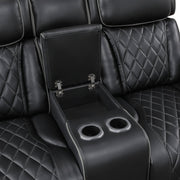 9516BLK-2PWH Power Double Reclining Love Seat with Center Console, Power Headrests, Storage Arms(Top and Side), Cup holders, Charging Ports and LED lighting - 9516BLK-2PWH