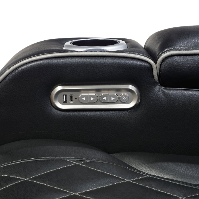 9516BLK-2PWH Power Double Reclining Love Seat with Center Console, Power Headrests, Storage Arms(Top and Side), Cup holders, Charging Ports and LED lighting - 9516BLK-2PWH