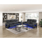 9516BLK-2PWH Power Double Reclining Love Seat with Center Console, Power Headrests, Storage Arms(Top and Side), Cup holders, Charging Ports and LED lighting - 9516BLK-2PWH
