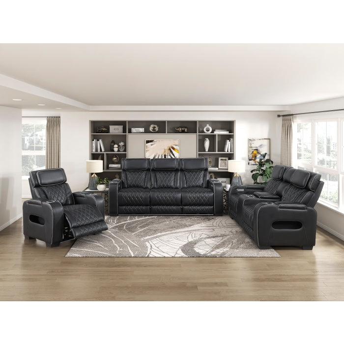 9516BLK-2PWH Power Double Reclining Love Seat with Center Console, Power Headrests, Storage Arms(Top and Side), Cup holders, Charging Ports and LED lighting - 9516BLK-2PWH