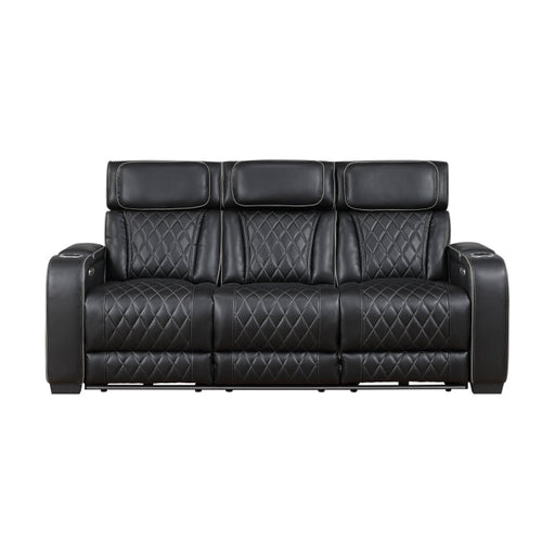 9516BLK-3PWH Power Double Reclining Sofa with Center Drop-Down Cup Holders, Power Headrests, Storage Arms(Top and Side), Cup holders and Reading Lights, Two Wireless Chargers, Charging Ports and LED Lighting - 9516BLK-3PWH