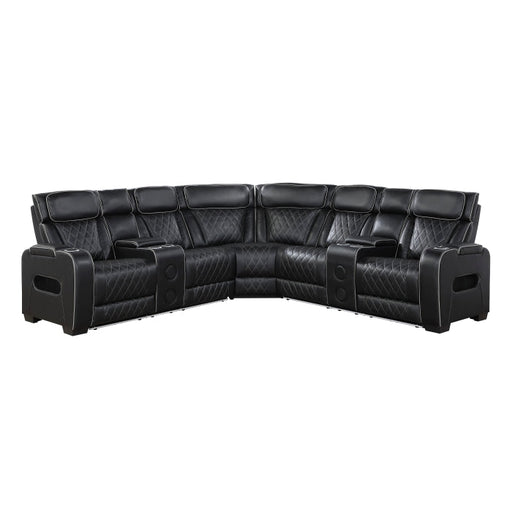 9516BLKS*32LCN2RCNPWH (3)3-Piece Power Reclining Sectional with Consoles, Power Headrests, Storage Arms(Top and Side), Cup holders, Charging Ports, Wireless speakers and LED lighting - 9516BLKS*32LCN2RCNPWH