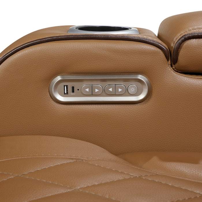 9516BRW-1PWH Power Reclining Chair with Power Headrest, Cup holders and Storage Arms(Top and Side), Charging Ports and LED lighting - 9516BRW-1PWH