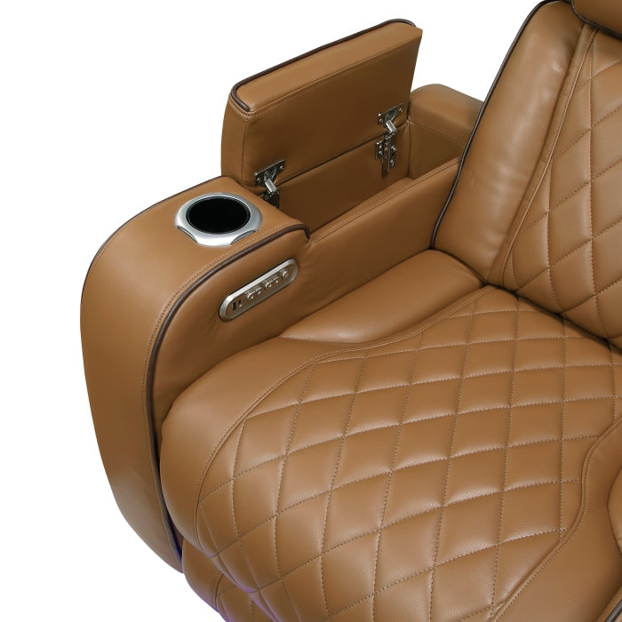 9516BRW-1PWH Power Reclining Chair with Power Headrest, Cup holders and Storage Arms(Top and Side), Charging Ports and LED lighting - 9516BRW-1PWH