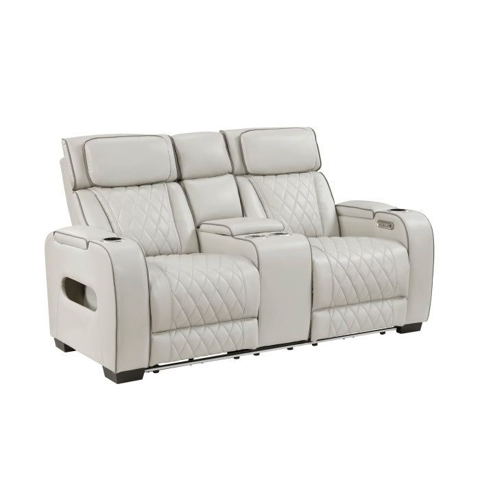 9516TPE-2PWH Power Double Reclining Love Seat with Center Console, Power Headrests, Storage Arms(Top and Side), Cup holders, Charging Ports and LED lighting - 9516TPE-2PWH