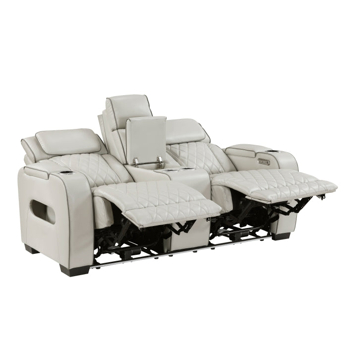 9516TPE-2PWH Power Double Reclining Love Seat with Center Console, Power Headrests, Storage Arms(Top and Side), Cup holders, Charging Ports and LED lighting - 9516TPE-2PWH