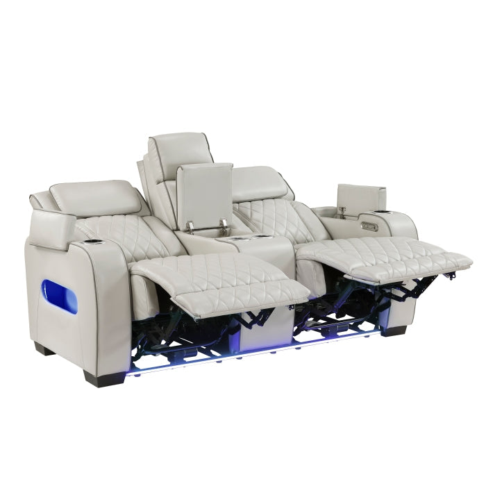 9516TPE-2PWH Power Double Reclining Love Seat with Center Console, Power Headrests, Storage Arms(Top and Side), Cup holders, Charging Ports and LED lighting - 9516TPE-2PWH