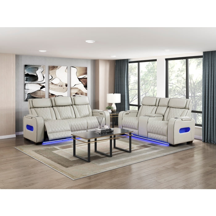 9516TPE-2PWH Power Double Reclining Love Seat with Center Console, Power Headrests, Storage Arms(Top and Side), Cup holders, Charging Ports and LED lighting - 9516TPE-2PWH