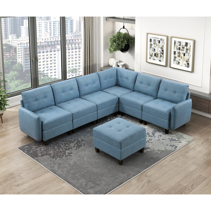 9557BUE*7SCOT (7)7-Piece Sectional with Storage and Ottoman - 9557BUE*7SCOT