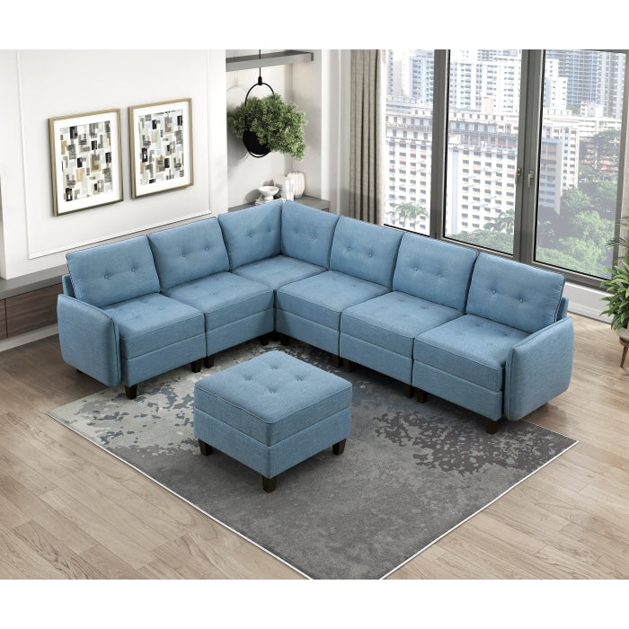 9557BUE*7SCOT (7)7-Piece Sectional with Storage and Ottoman - 9557BUE*7SCOT