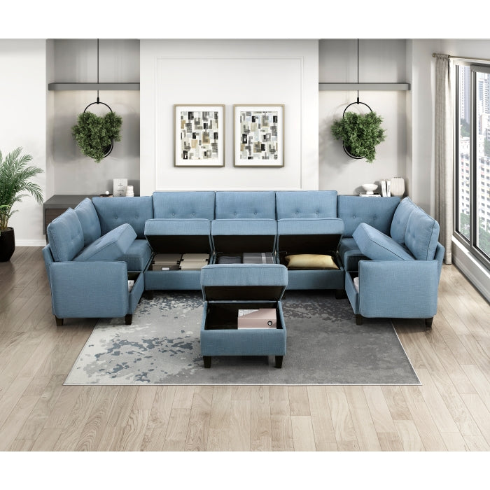 9557BUE*8SCOT (8)8-Piece Sectional with Storage and Ottoman - 9557BUE*8SCOT