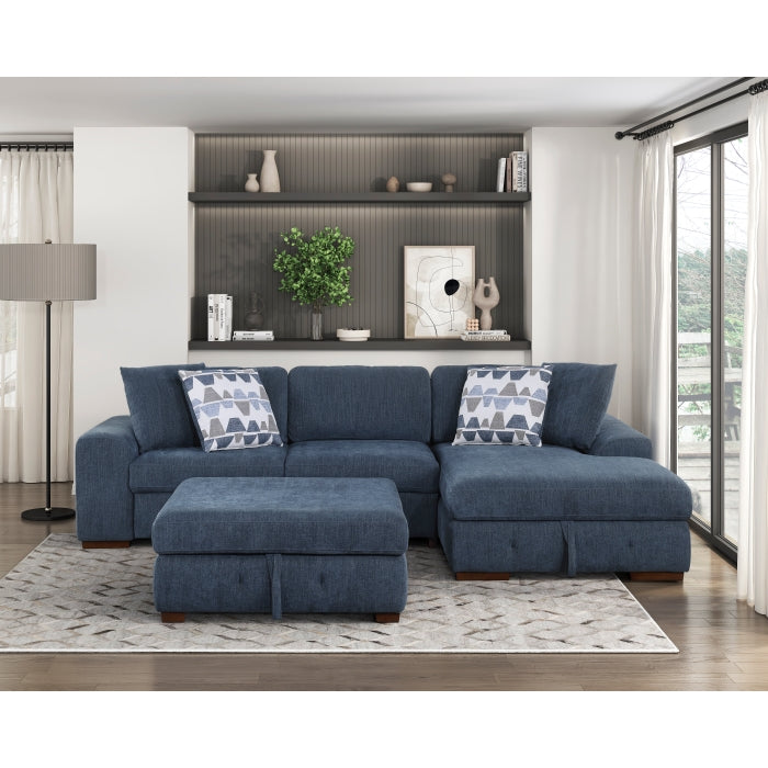 9624BU*32LRC 3-Piece Sectional with Right Chaise, Pull-out Bed and Ottoman - 9624BU*32LRC