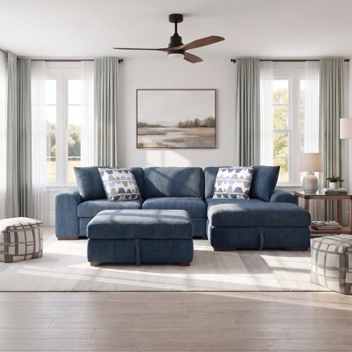9624BU*32LRC 3-Piece Sectional with Right Chaise, Pull-out Bed and Ottoman - 9624BU*32LRC