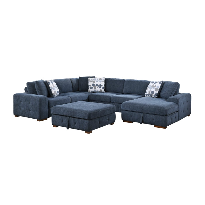 9624BU*52LRC 5-Piece Sectional with Right Chaise, Pull-out Bed and Ottoman - 9624BU*52LRC