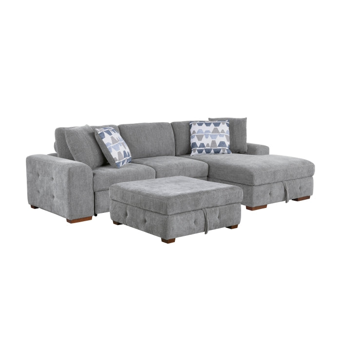 9624GY*32LRC 3-Piece Sectional with Right Chaise, Pull-out Bed and Ottoman - 9624GY*32LRC