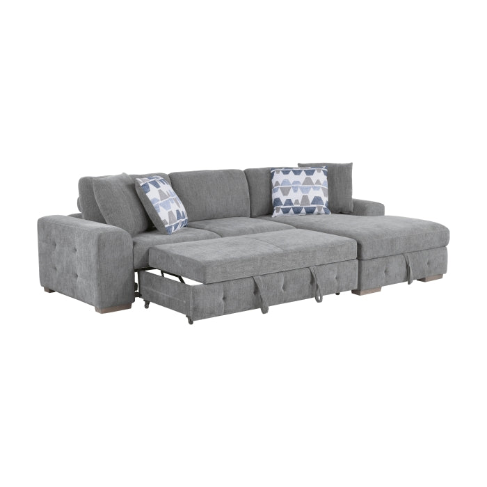 9624GY*32LRC 3-Piece Sectional with Right Chaise, Pull-out Bed and Ottoman - 9624GY*32LRC
